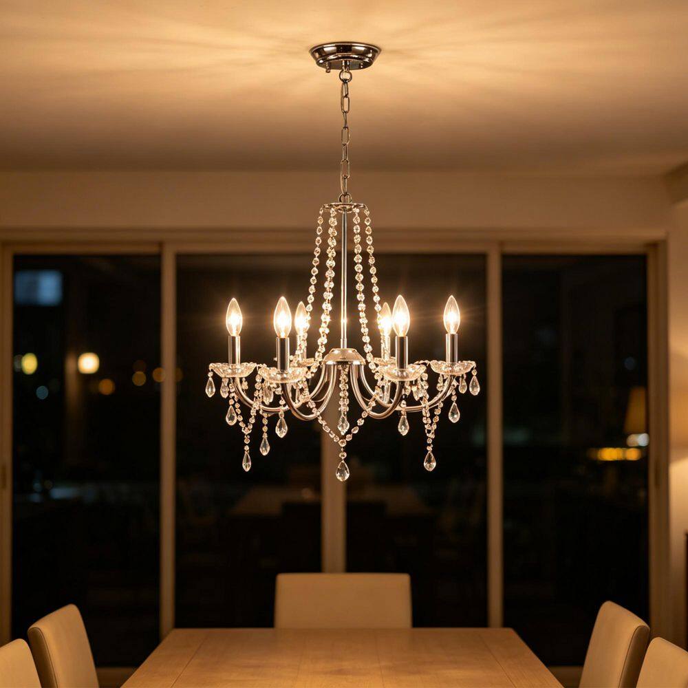 6 Light Chrome Crystal Chandelier Classic Candle Style Pendant Chandeliers with Crystal for Dining Room Foyer Kitchen price history on PriceWatchPro