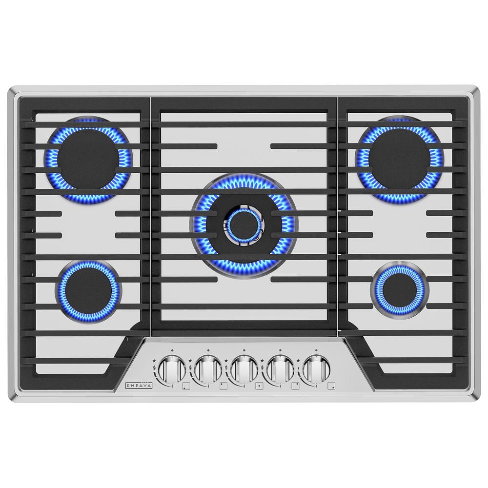 Pro-Style 30 in. Built-In Gas Cooktop in Stainless Steel with 5-Burners Including a 18000 BTUs Power Burner
