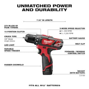 M12 12V Lithium-Ion Cordless 3/8 in. Drill/Driver Kit with Free M12 Hackzall Reciprocating Saw