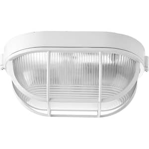 Bulkheads Collection 1-Light White Flush Mount with Etched Ribbed Glass Lens