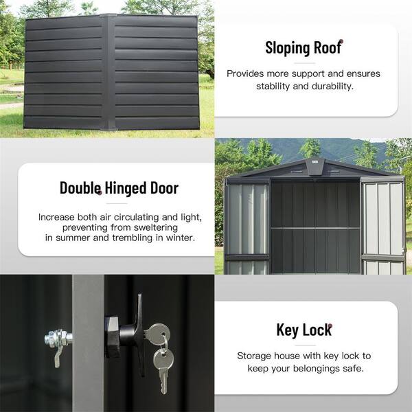 Huluwat 5.7 ft. W x 3 ft. D Metal Outdoor Black Storage Shed with Huluwat 5.7 ft. W x 3 ft. D Metal Outdoor Black Storage Shed with