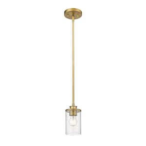 Beckett 1-Light Olde Brass Standard Shaded Mini Pendant Light with Clear Seedy Glass Shade