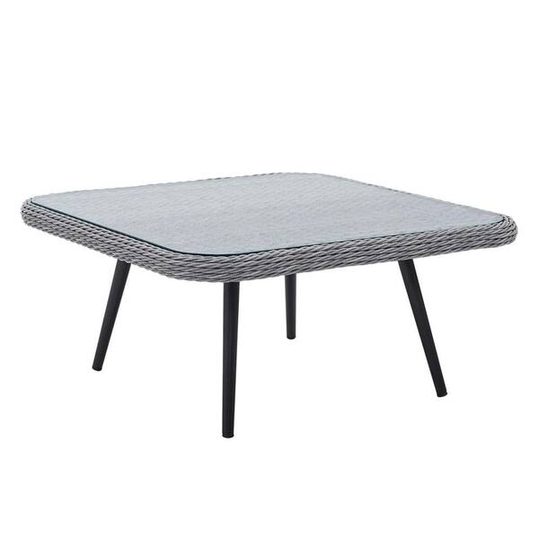 MODWAY Endeavor Outdoor Patio Wicker Rattan Square Coffee Table in Gray