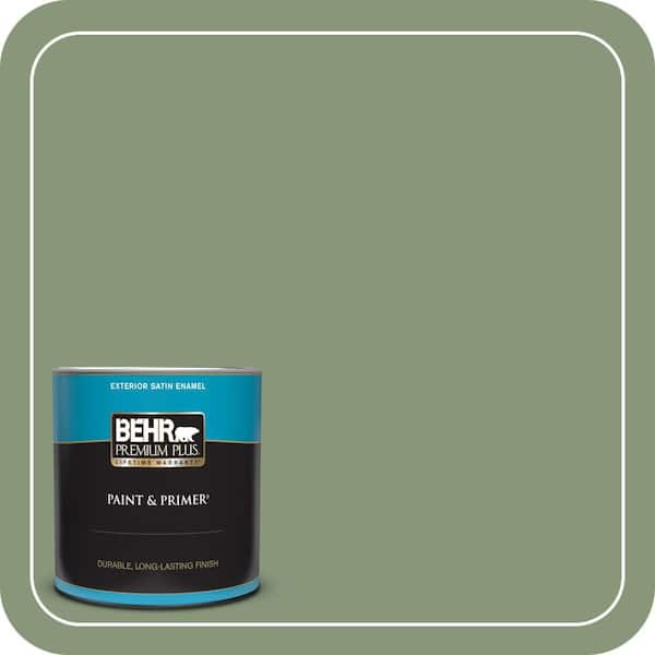BEHR PREMIUM PLUS 1 qt. #S390-5 Laurel Tree Satin Enamel Exterior Paint & Primer