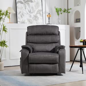 SmokeGrey Dual OKIN Motor Chenille Recliner Chair with Massage, Heating, Wireless Charging and Cup Holder