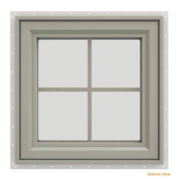 JELD-WEN 23.5 in. x 23.5 in. V-4500 Series Desert Sand Painted Vinyl Right-Handed Casement Window with Colonial Grids/Grilles