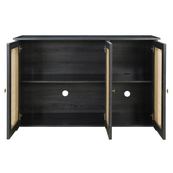 Qualler 48.8 in. Antique Black Rectangle Wooden Console Table with Shelf