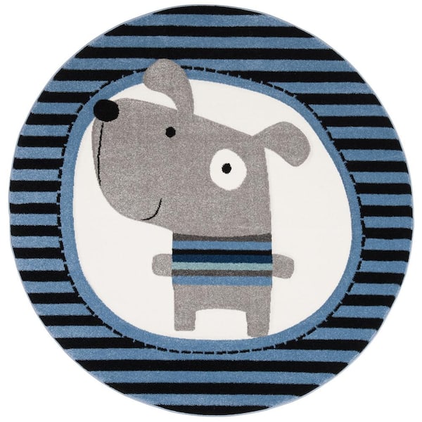 SAFAVIEH Carousel Kids Navy/Ivory 7 ft. x 7 ft. Striped Round Area Rug