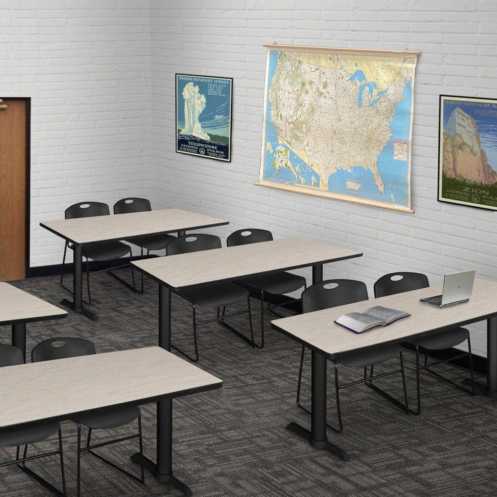 Cain 48 in. x 24 in. Maple T-Base Training Seminar Table Desk and 2 Zeng Stack Chairs-Black