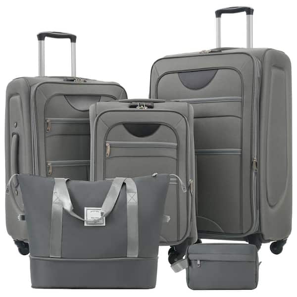 5-Piece Gray Polyester Softside Spinner 20"24"28" Luggage Set with Expandable Duffel Bag, Toiletry Bag