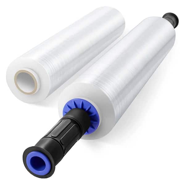 8.58 lb. Stretch Wrap Film 15 x 1000 ft. 60 Gauge Polyethylene Plastic Shrink Roll with Handles Heavy-Duty Clear 2-Pack