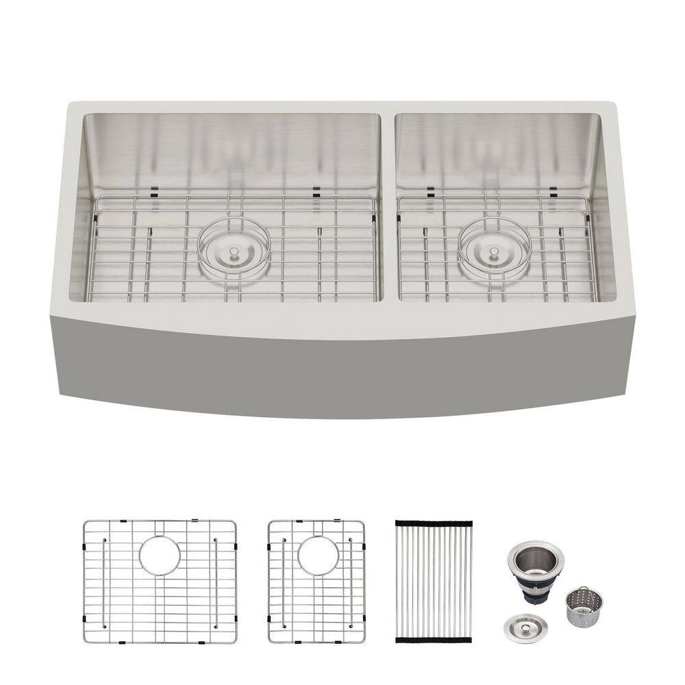 36 in. Farmhouse Apron Front 60/40 Double Bowl 18-Gauge Stainless Steel Kitchen Sink with Bottom Grids price history on PriceWatchPro