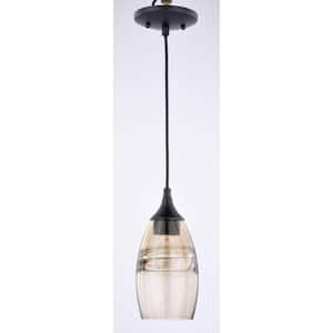 Milano 1-Light Oil Rubbed Bronze Shaded Mini Pendant Ceiling Light Amber Fog Glass