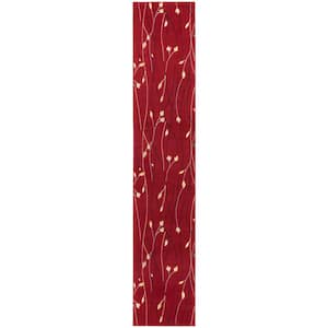 Grafix Red 2 ft. x 12 ft. Floral Contemporary Kitchen Runner Area Rug