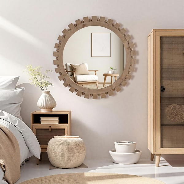 Elevatehome 28 in. W x 28 in. H Light Brown Natural Wood Round