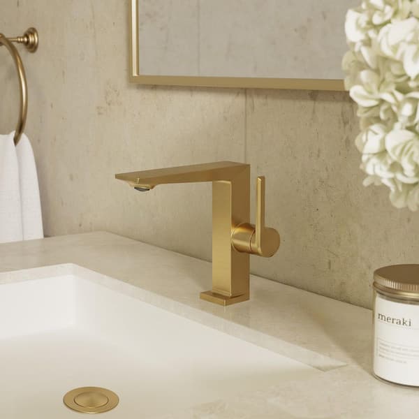 7 in. Mid Arc Waterfull Spout Height Single Handle Single Hole Bathroom Faucet with Spot Resist in Brushed Gold