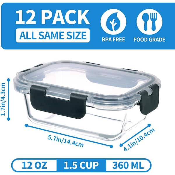 Adrinfly 12-Pack Small Glass Food Storage Containers Set Airtight Leak-Proof Microwave Dishwasher Safe BPA-Free Grey