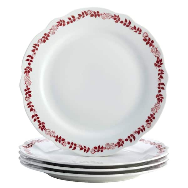 BonJour Dinnerware Yuletide Garland 4-Piece Porcelain Stoneware Fluted Dinner Plate Set in Print