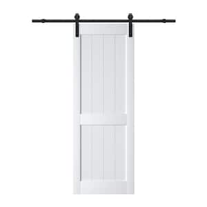 30 in. x 84 in. White Paneled H Style White Primed MDF Sliding Barn Door with Hardware Kit and Soft Close