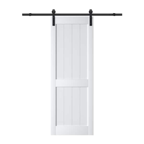 ARK DESIGN 30 in. x 84 in. White Paneled H Style White Primed MDF Sliding Barn Door with Hardware Kit and Soft Close