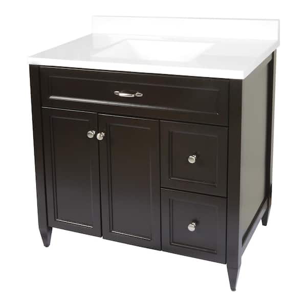 Ella Vail 37 in. W x 22 in. D x 36 in. H Bath Vanity in Espresso with White Cultured Marble Top with Backsplash