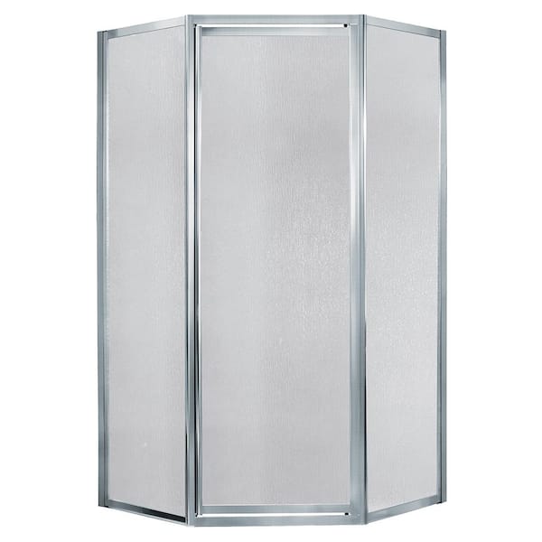 CRAFT + MAIN Tides 38 in. W x 70 in. H Neo Angle Pivot Framed Corner Shower Enclosure in Silver with Rain Glass