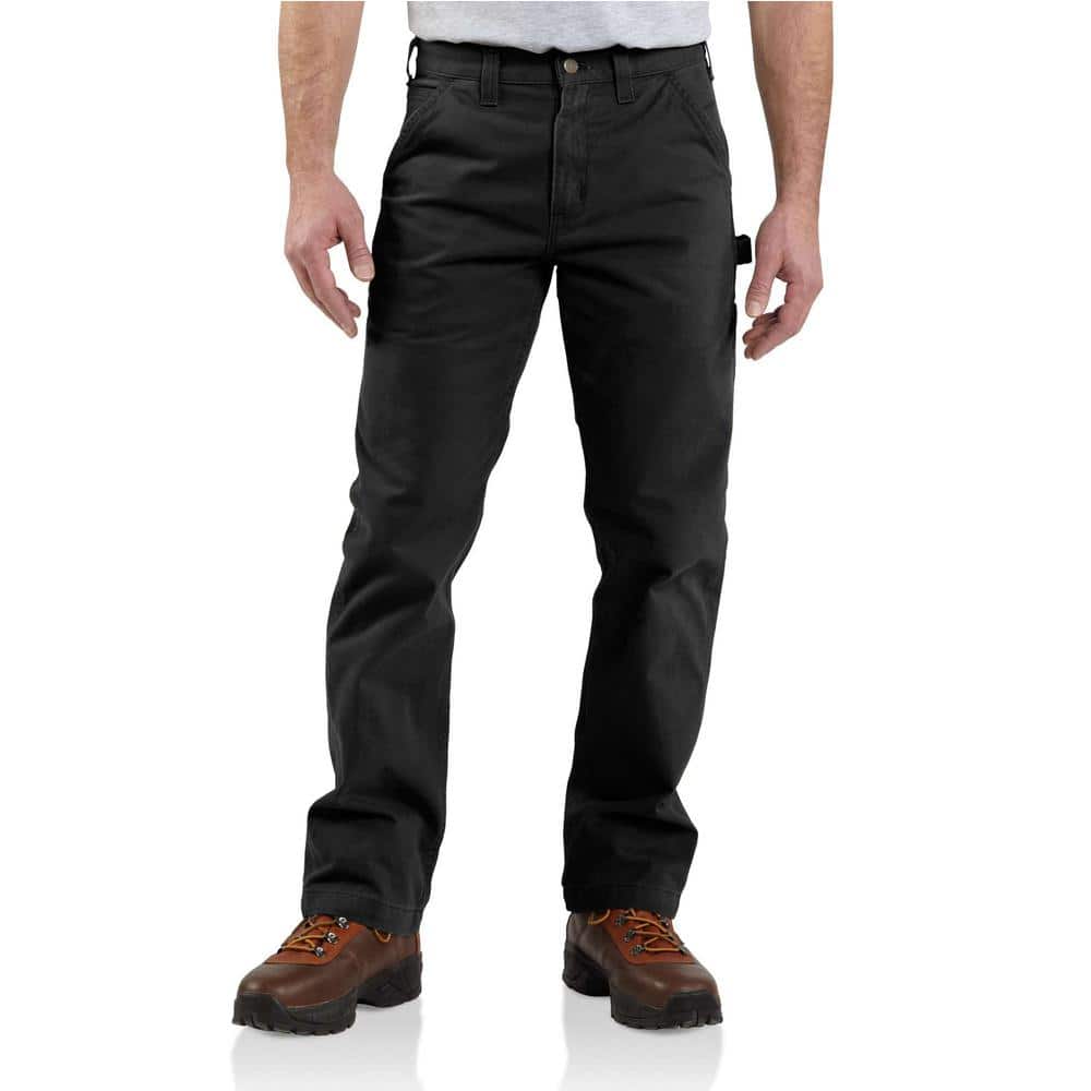 Men's 35 in. x 34 in. Black Cotton Washed Twill Dungaree Relaxed Fit Pant