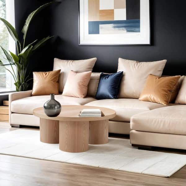 Benjara Cid Smith 35.5 in. Natural Brown Round Wood Coffee Table with Modern, Contemporary Style