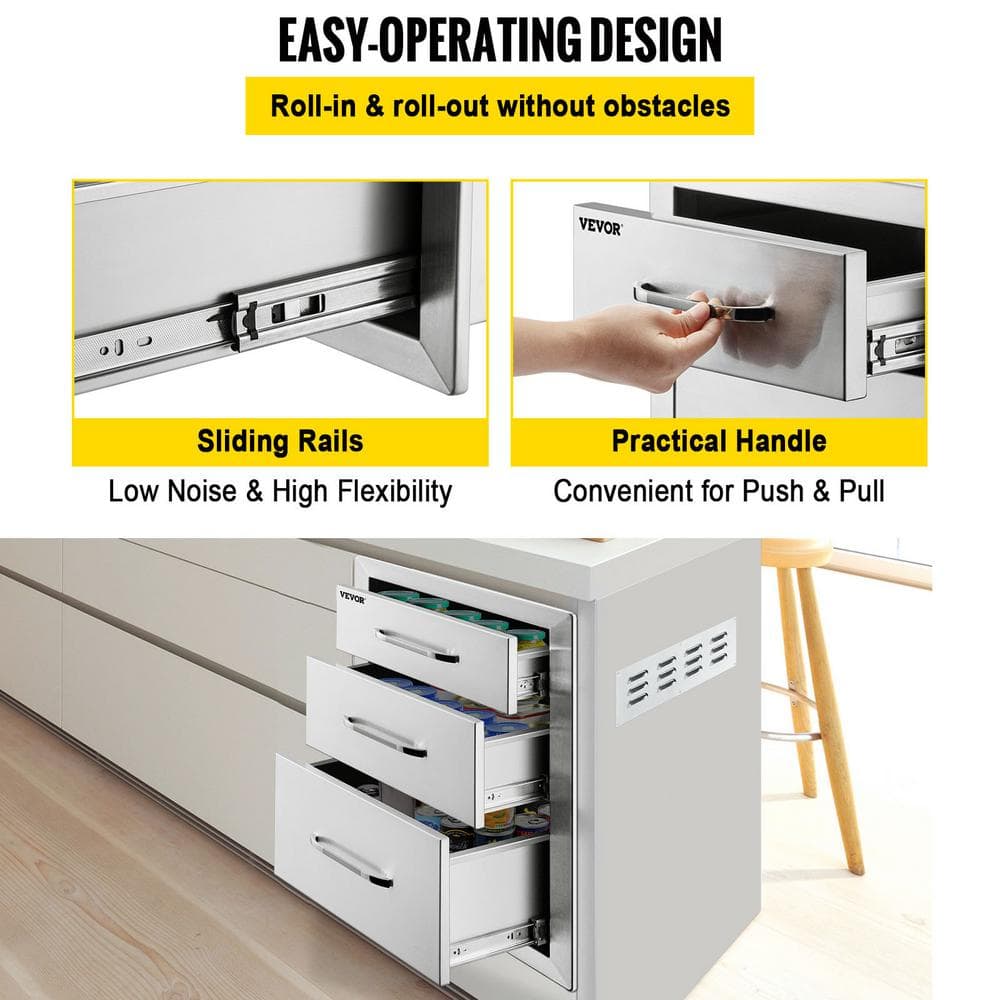 Stainless Steel Triple Drawer Outdoor Kitchen Storage Unit