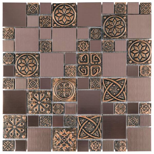 Merola Tile Meta Versailles Copper 11-3/4 in. x 11-3/4 in. Stainless Steel Metal Over Ceramic Mosaic Tile (0.96 sq. ft./Each)