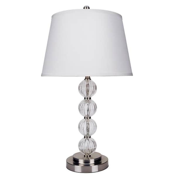 ORE International 28.5 in. Satin Nickel Glass Table Lamp