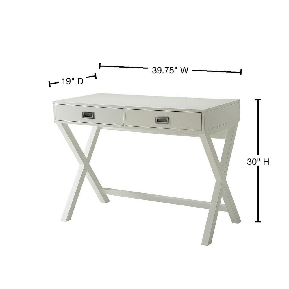 Landon Modern X-Frame White Wood Desk with Drawers