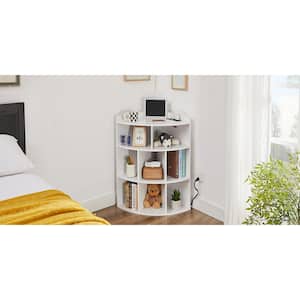 Corner Cabinet with Charing Station, 3-Tier Cube Storage Organizer with USB Ports and Outlets, Triangle Bookcases, White