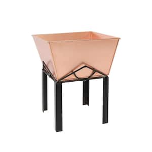 12.25 in. Square Copper Plated Galvanized Steel Flower Box with Black Wrought Iron Plant Stand