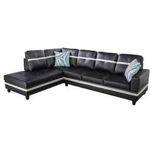 104 in. Square Arm 2-Piece Faux Leather L-Shaped Sectional Sofa in Black/White