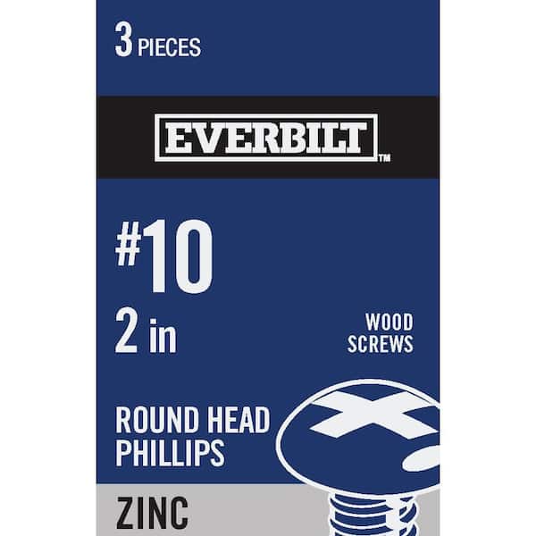 Everbilt #10 x 2 in. Phillips Round Head Zinc Plated Wood Screw (3-Pack)