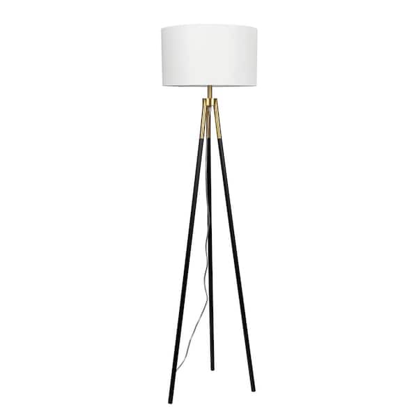 60 in. Black 1-Light Tripod Floor Lamp for Bedroom, Living Room with Linen Round Shade No Bulbs Included