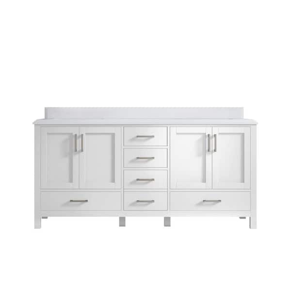 Willow Collections Malibu 72 in. W x 22 in. D x 36 in. H Double Sink Bath Vanity in White with Cove Edge White Quartz Top