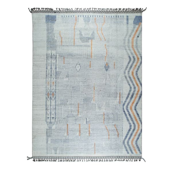 Ivory Hand-Knotted Wool Contemporary Marrakech Handspun, Timeless Elegance for Living Room, 9 ft. x 13 ft. Area Rug
