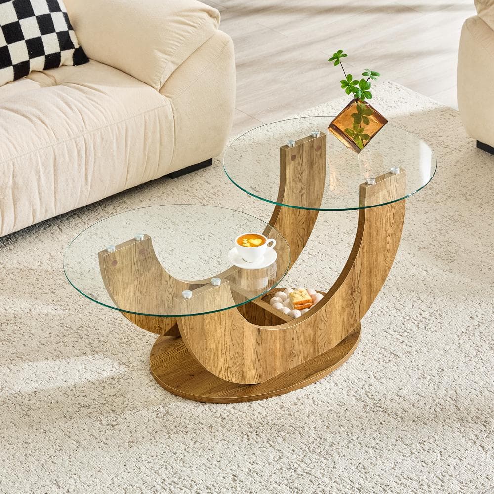45.3 in. W Wood Color U-Shaped Tempered Glass Top Coffee Table price history on PriceWatchPro