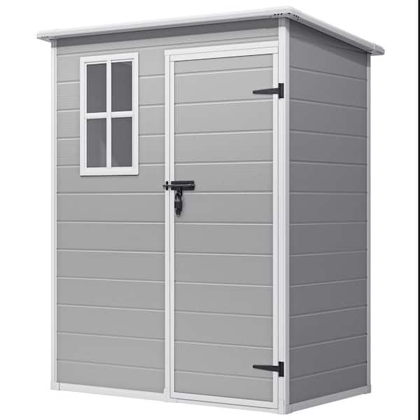 5ft W x 3ft D outdoor grey resin storage shed with lockable door. 22.5 sq ft capacity.