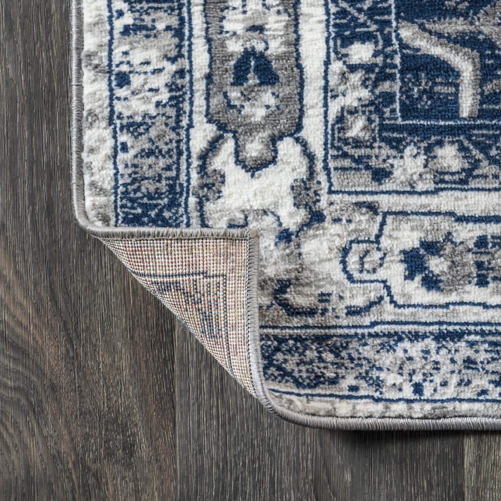 Modern Elegance Gray and Navy 8' x 10' Synthetic Area Rug