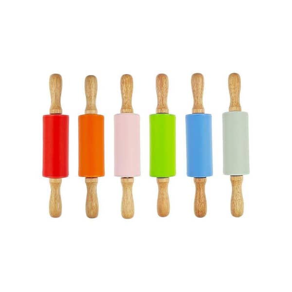 9 Inch Silicone Wood Multicolor Kids Rolling Pin Lightweight Easy Clean for Baking Pastry Dough 6-Pack