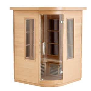 Far Infrared Wooden Sauna 2-Person Indoor Hemlock Sauna Room Home Low EMF Far Infrared Sauna with Tempered Glass Door