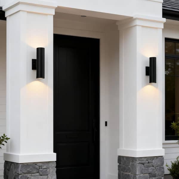 2-Pack Modern Black Metal Outdoor Wall Light, Up and Down Exterior Wall Sconce for Porch and Garden Entryways