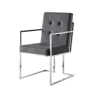 Triniti Grey/Chrome Velvet Button Tufted Dining Chair (Set of 2)