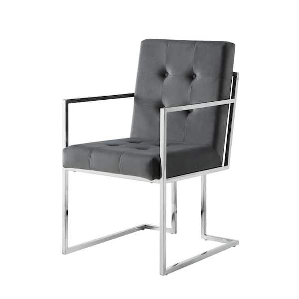 Inspired Home Triniti Grey/Chrome Velvet Button Tufted Dining Chair (Set of 2)