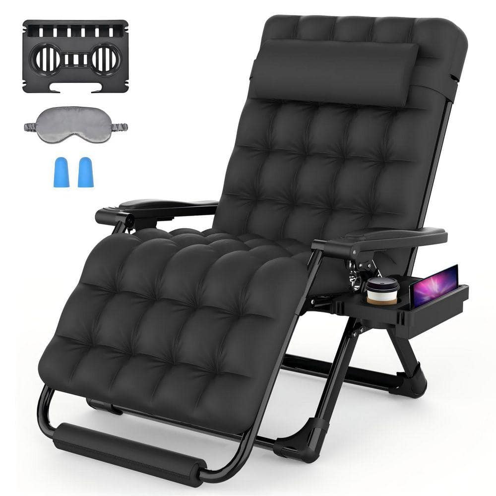 SEEUTEK 33 in.W Black Metal Zero Gravity Outdoor Recliner