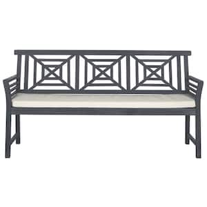 Del Mar 63 in. 3-Person Ash Gray Acacia Wood Outdoor Bench with Beige Cushions