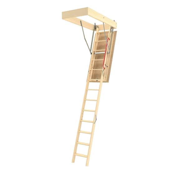 LWF-R 8 ft.-10 ft. 4 in., 25 in. x 54 in. Fire-Retardant Wood Attic Ladder with 350 lbs. Load Capacity